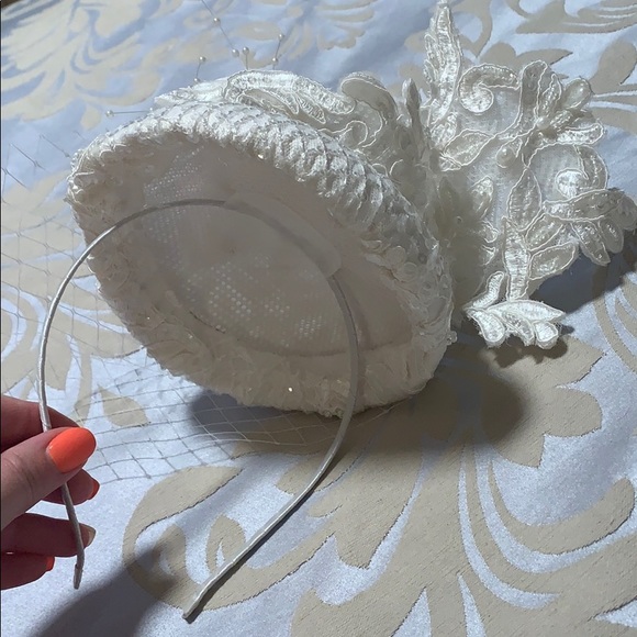 Custom Made French Lace Pearl Head Band Bridal Hat main image 4